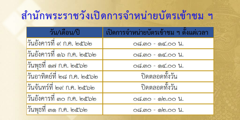 ประชาสัมพันธ์เปิดการจำหน่ายบัตรเข้าชม พระบรมมหาราชวังและวัดพระศรีรัตนศาสดาราม