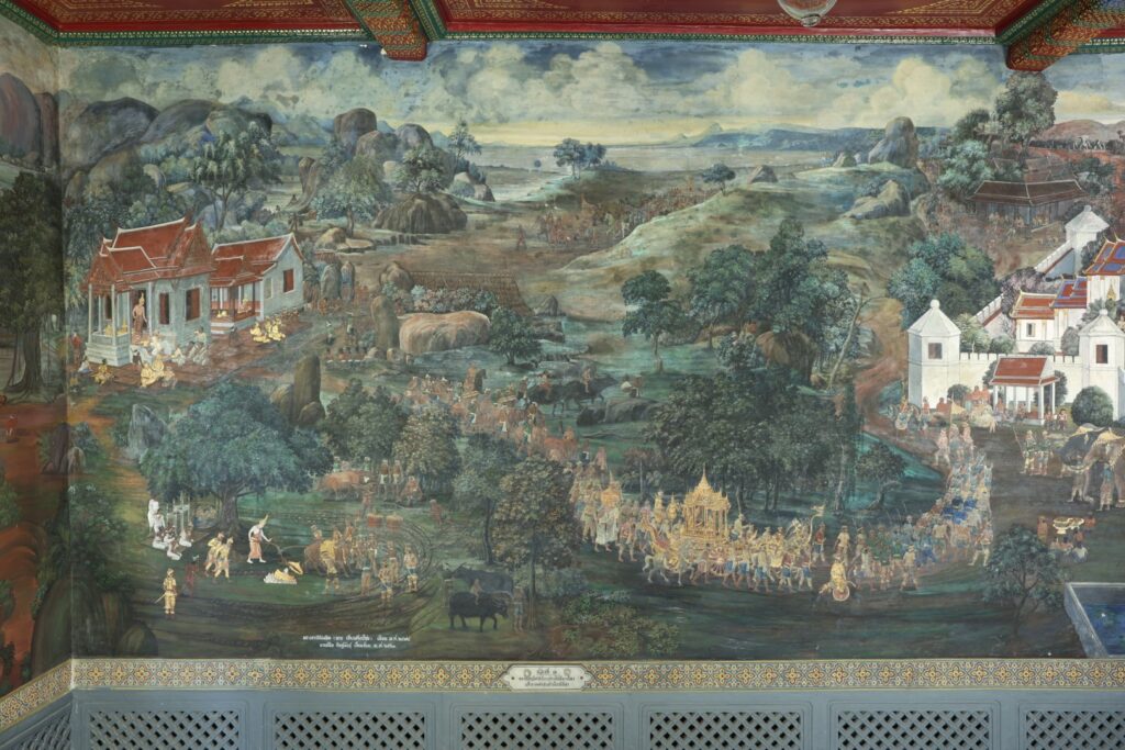 ห้องที่ ๑ พระชนกฤๅษีทำพิธีบวงสรวงไถได้นางสีดาแล้วลาพรตกลับเข้าเมืองมิถิลา